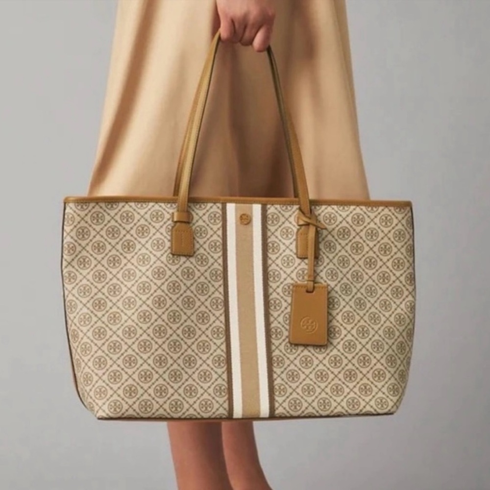 Tory Burch Brown Monogram Canvas Granola Tote Bag - Picture 13 of 16